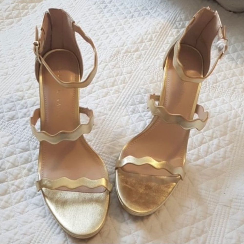 Kelly & Katie wavy gold strap heels